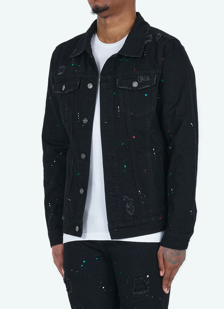Jean jacket with shop paint