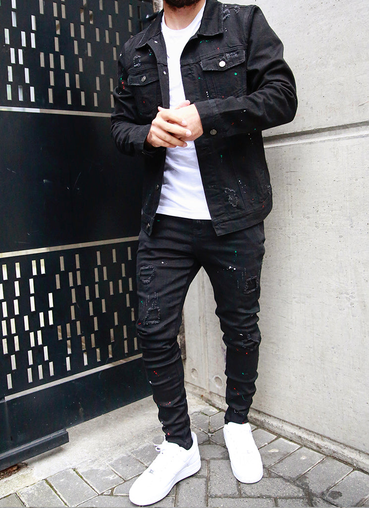 Patchwork Paint Jeans - Black