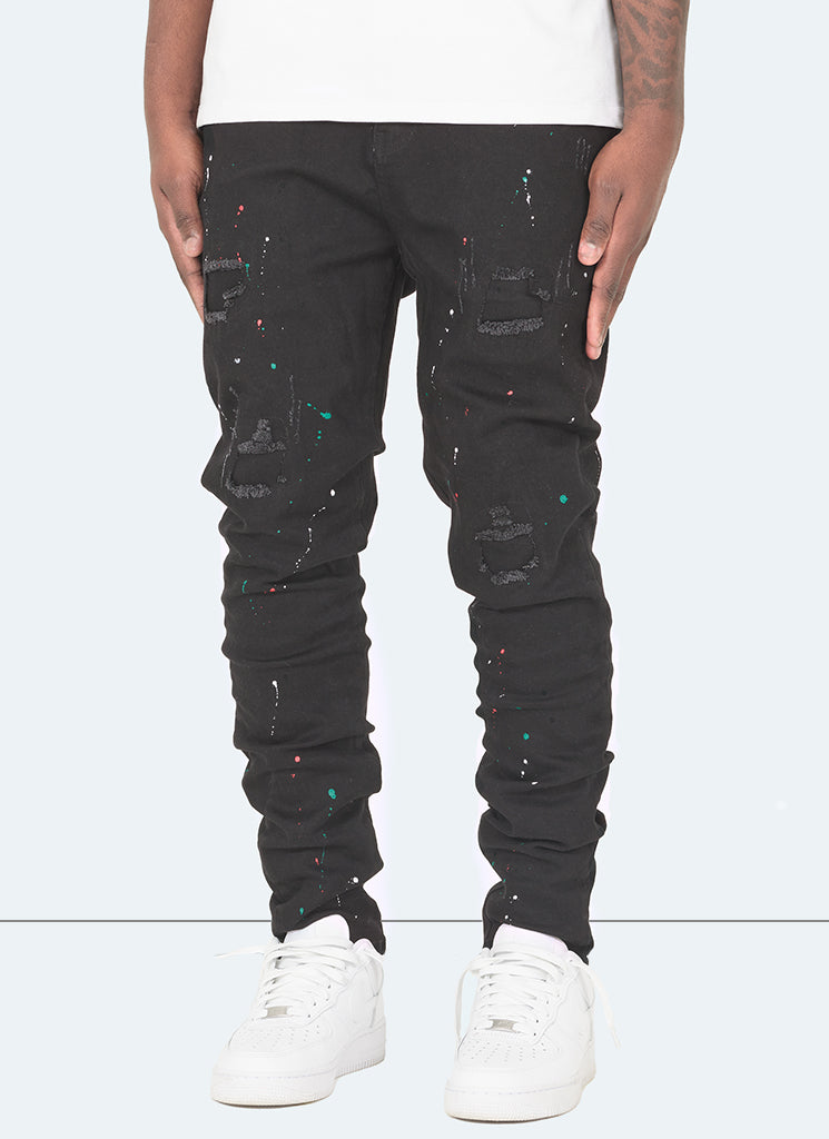 Patchwork Paint Jeans - Black – N V L T Y