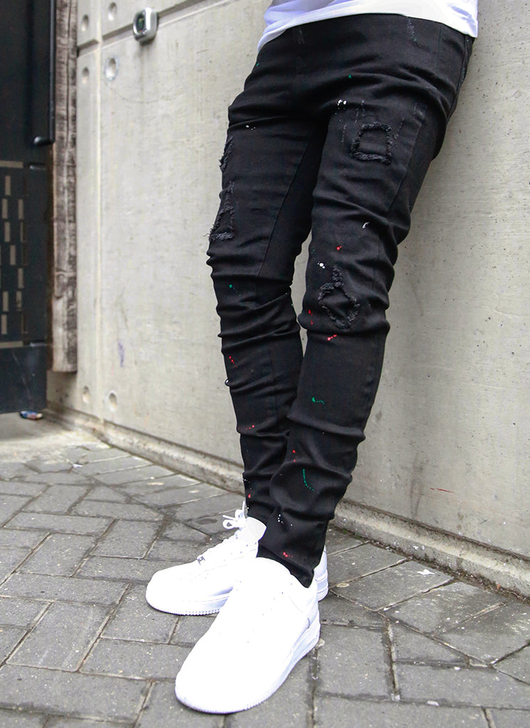 Patchwork Black Baggy Jeans Cargo Pants