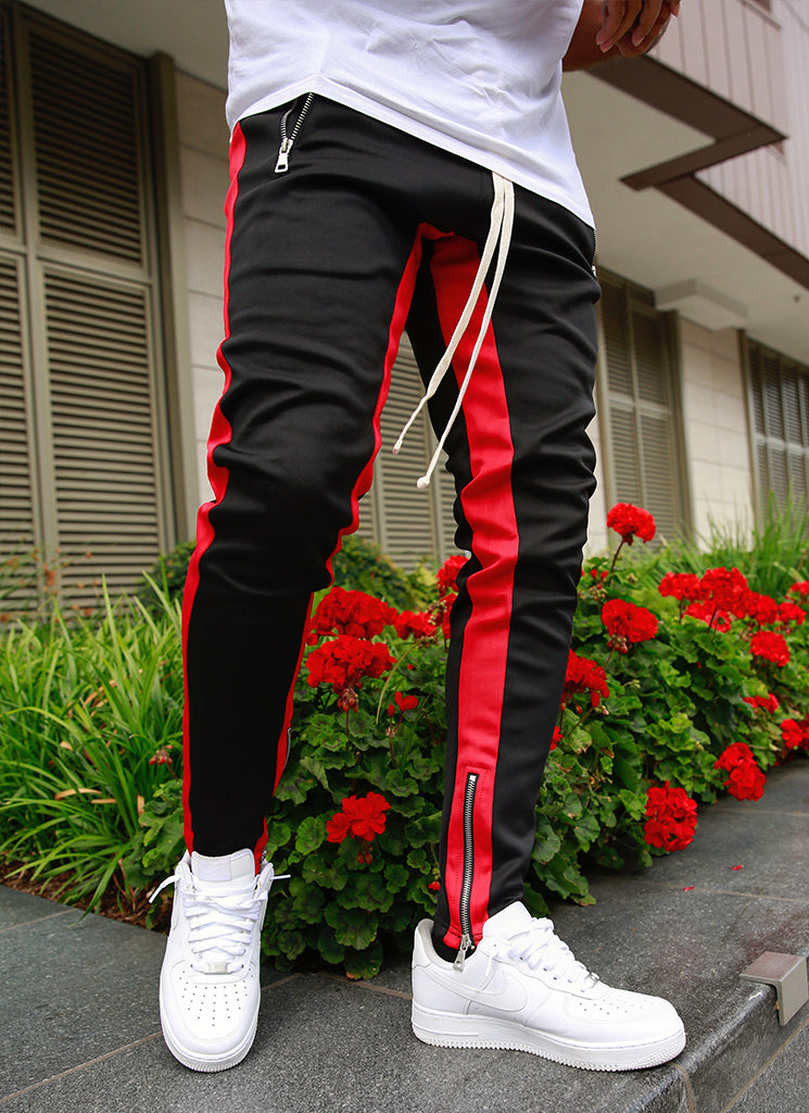 Panelled Track Pants - Black/Red