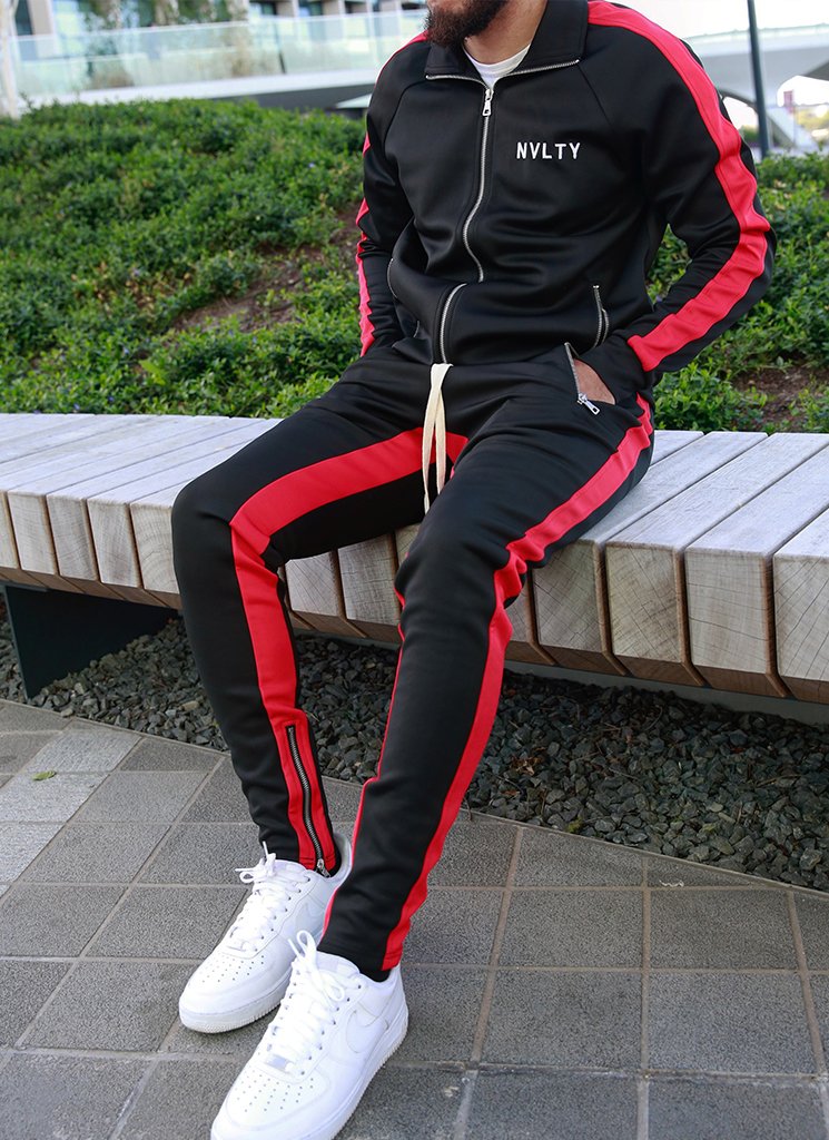 Black and red track pants discount