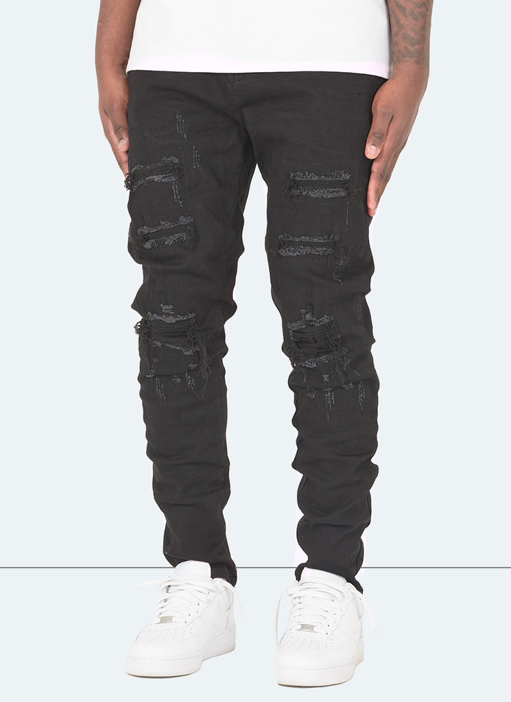 Ripped Repaired Jeans Black – N V L T Y - Main Image