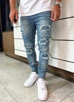 Triple Patchwork Jeans - Light Blue