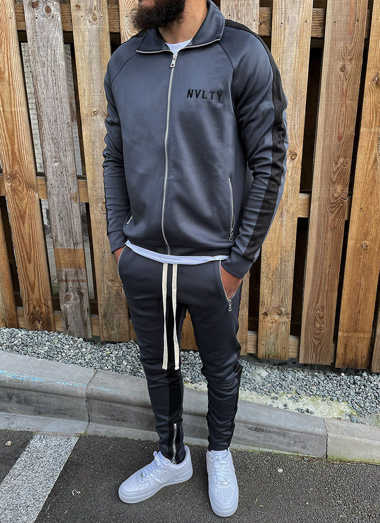 Panelled Track Jacket - Charcoal Grey/Black