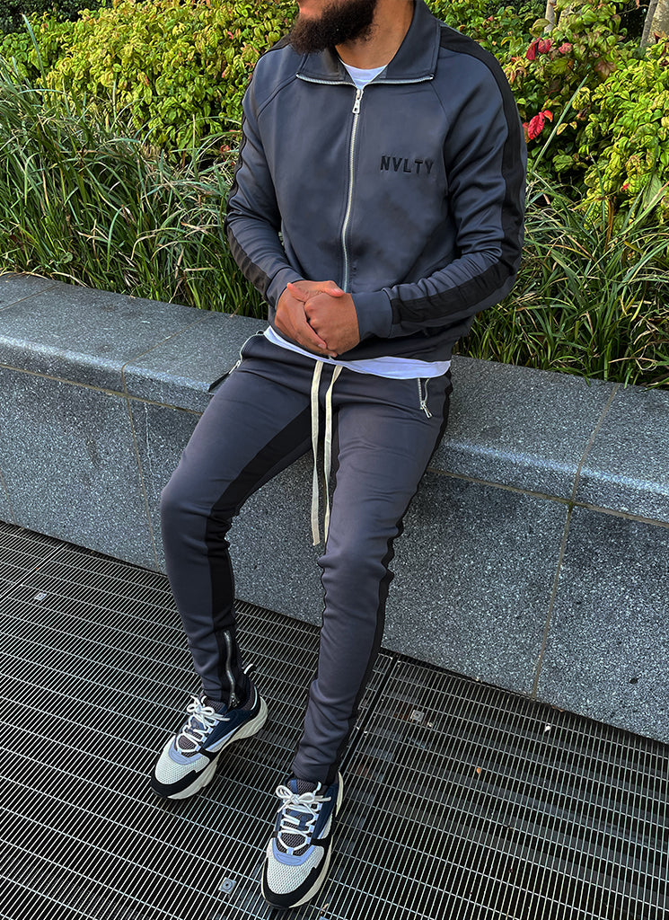 Panelled Track Jacket - Charcoal Grey/Black