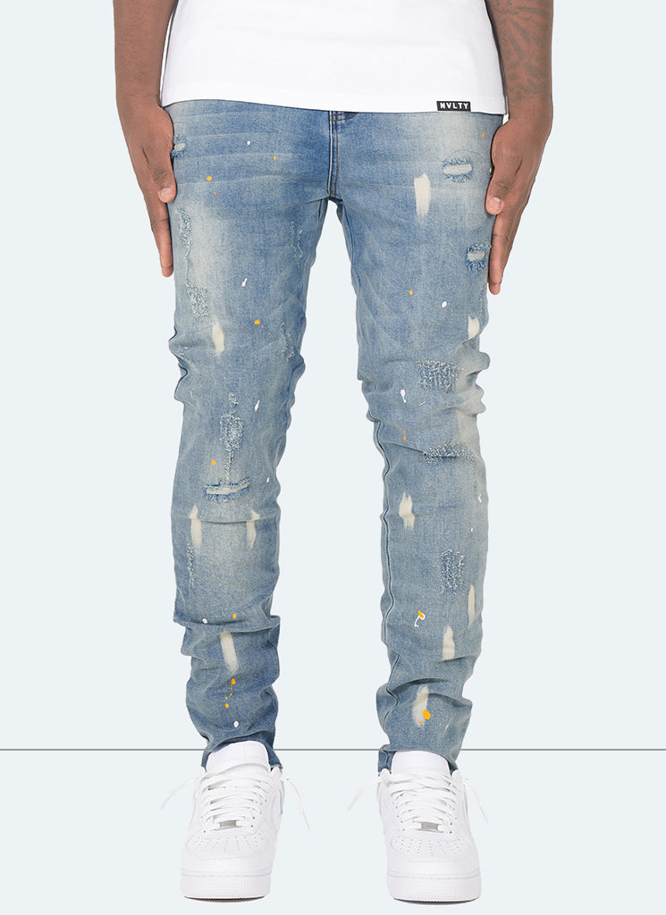 Distressed Paint Jeans Blue
