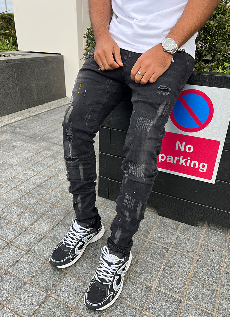 Patchwork Paint Jeans - Dark Blue – N V L T Y