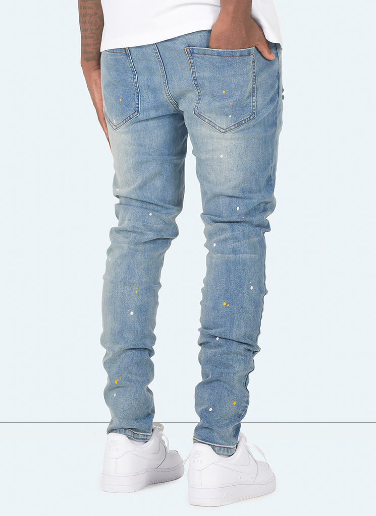 Distressed Paint Jeans - Blue