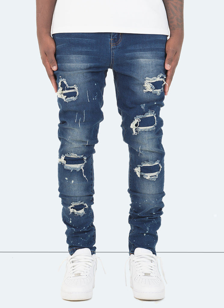Triple Patchwork Jeans - Dark Blue
