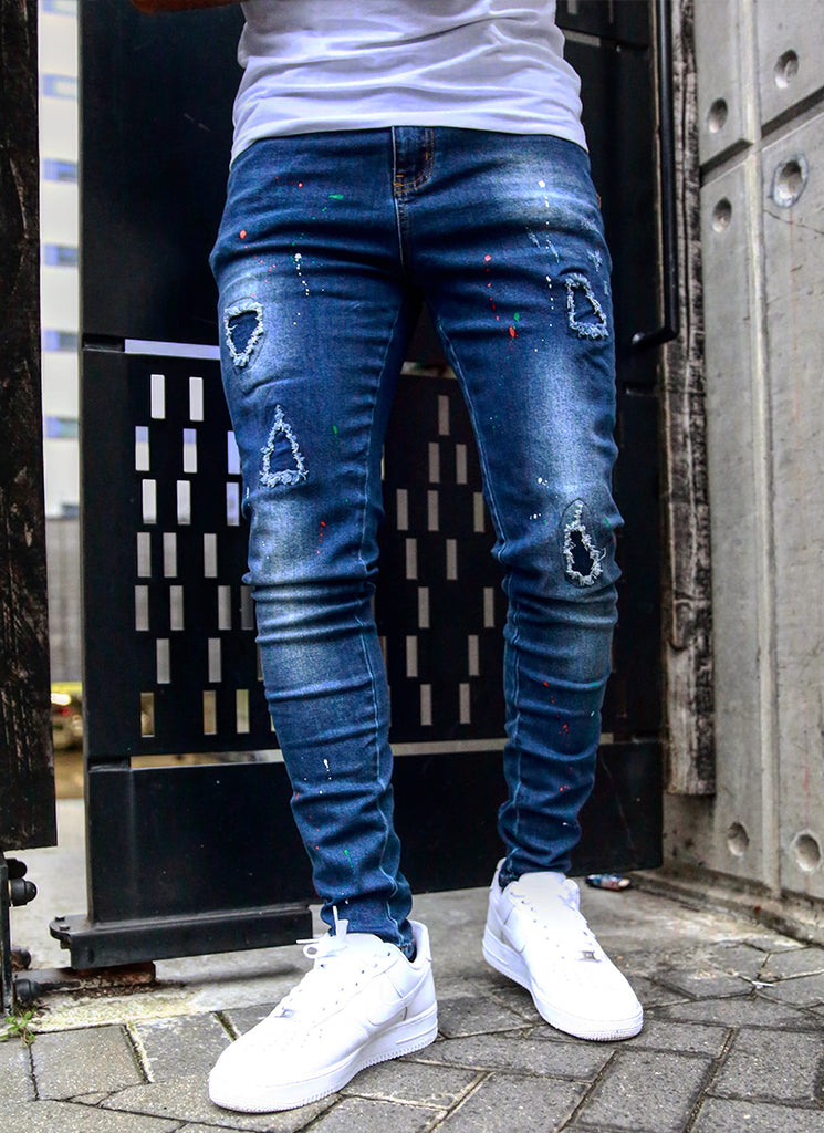 Patchwork Paint Jeans Dark Blue N V L T Y