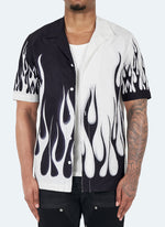 Flame Open Collar Shirt - Black/White