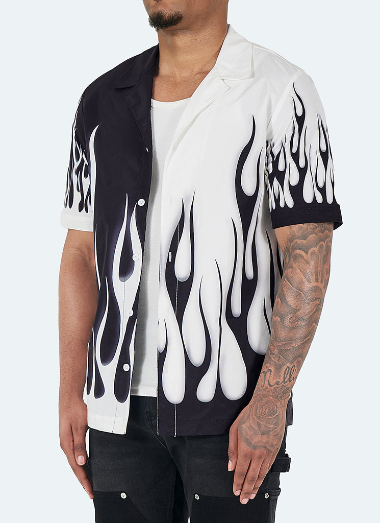 Flame Open Collar Shirt - Black/White