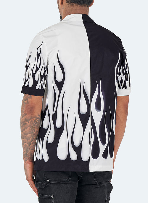 Flame Open Collar Shirt - Black/White