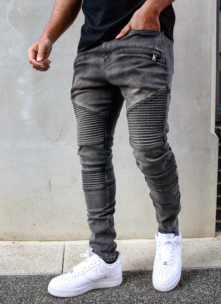 Grey skinny biker jeans best sale