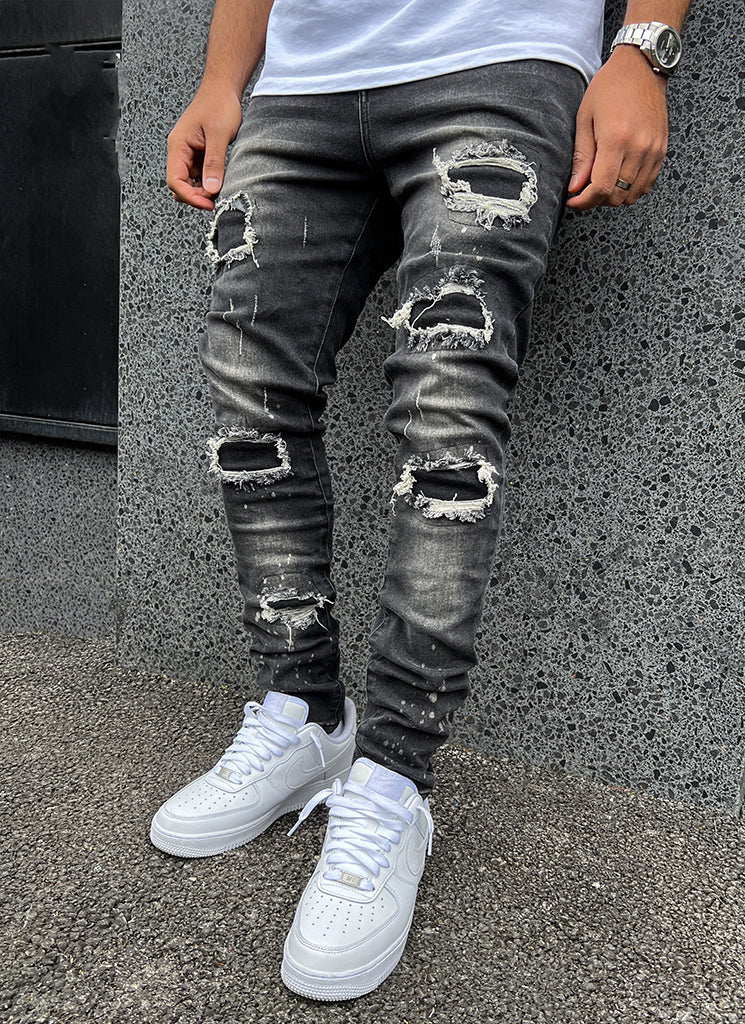 Triple Patchwork Jeans - Grey