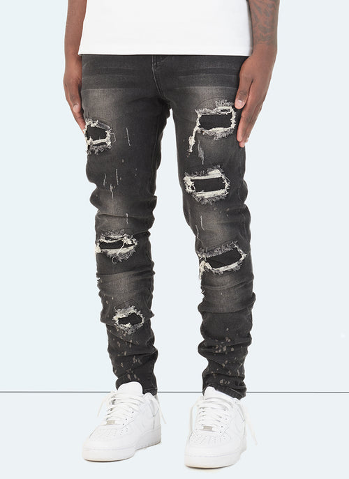 Triple Patchwork Jeans - Grey