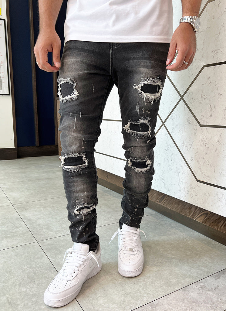 Triple Patchwork Jeans - Grey