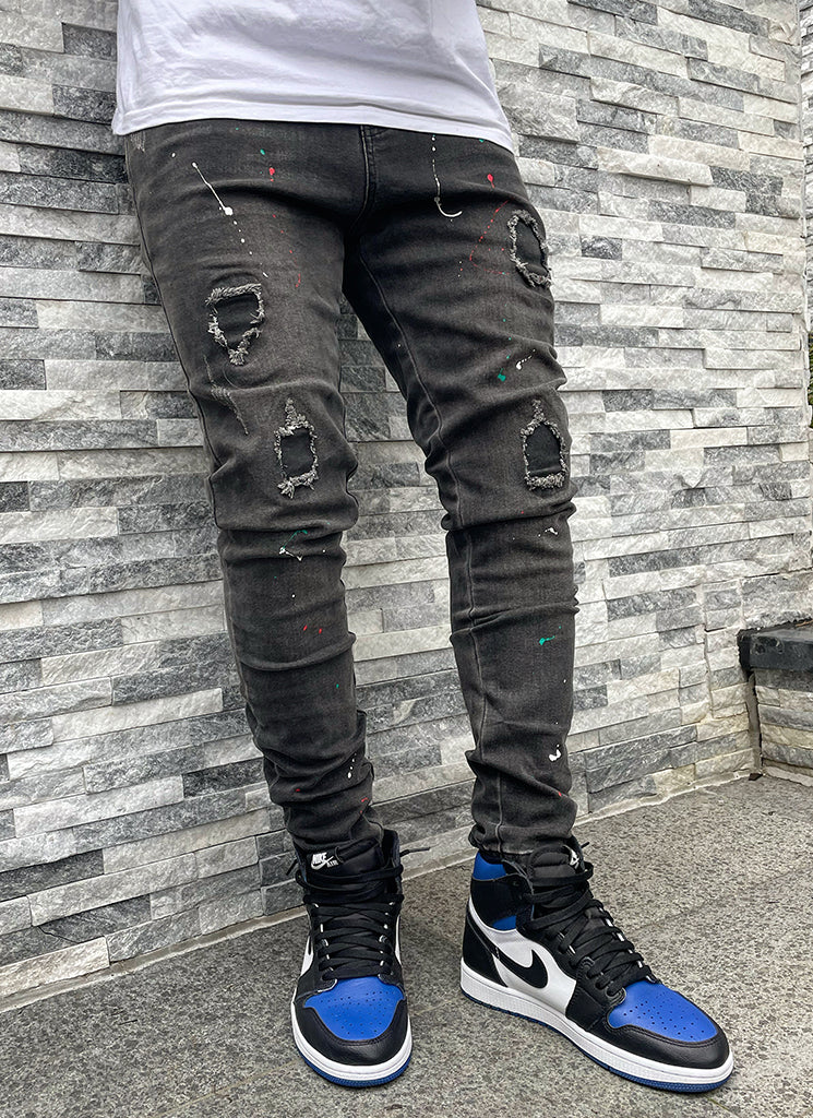 Patchwork Paint Jeans - Grey