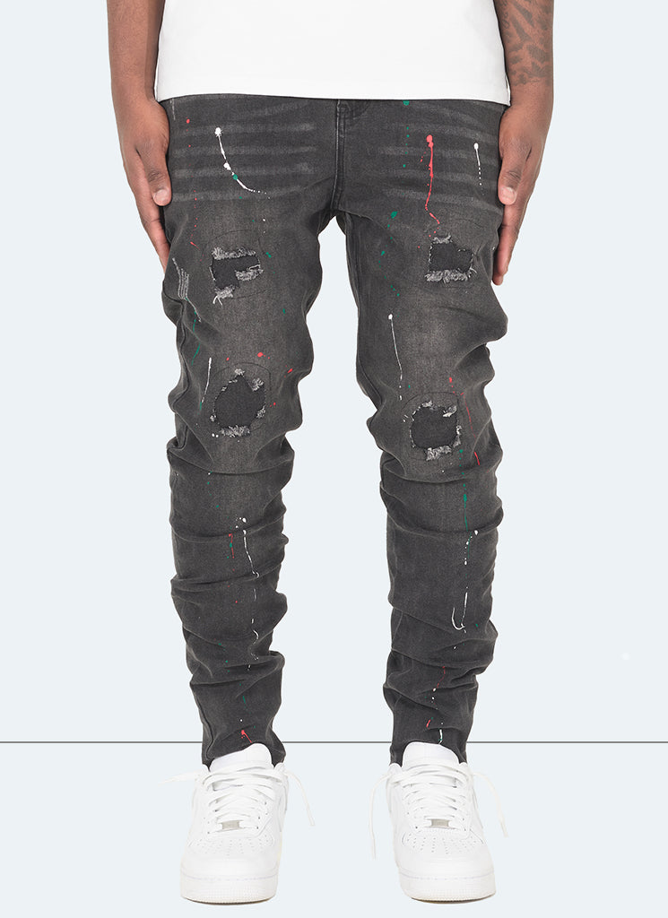 Patchwork Paint Jeans - Grey