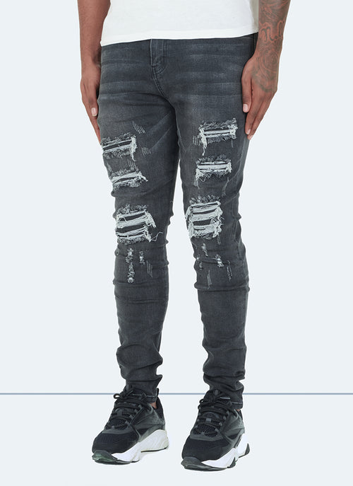 Ripped & Repaired Jeans - Grey