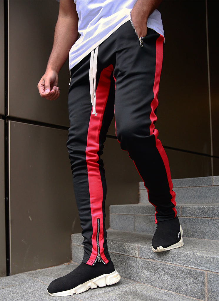 Panelled Track Pants - Black/Red