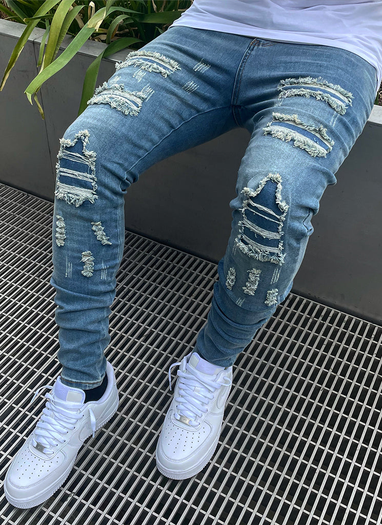 Ripped & Repaired Jeans - Light Blue