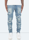 Triple Patchwork Jeans - Light Blue