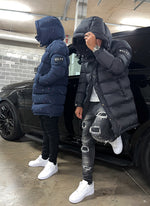 Long Paint Puffer Jacket - Navy