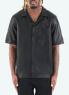Leather Open Collar Shirt - Black