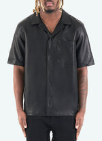 Leather Open Collar Shirt - Black