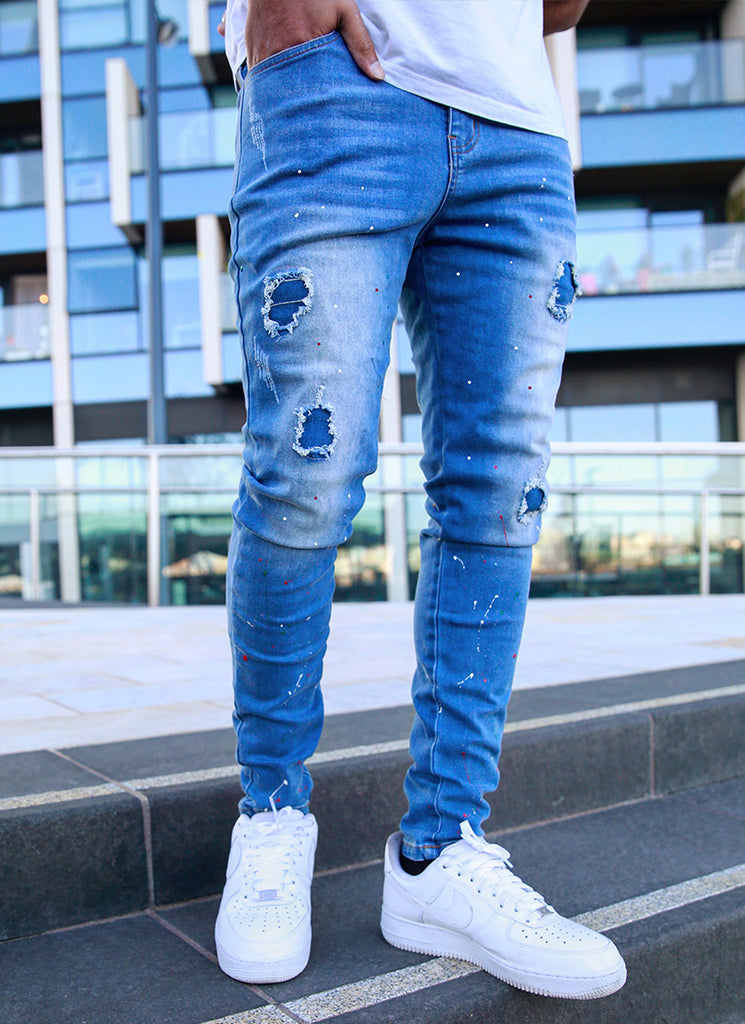 Patchwork Paint Jeans - Light Blue – N V L T Y