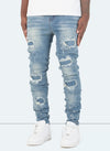 Triple Patchwork Jeans - Light Blue