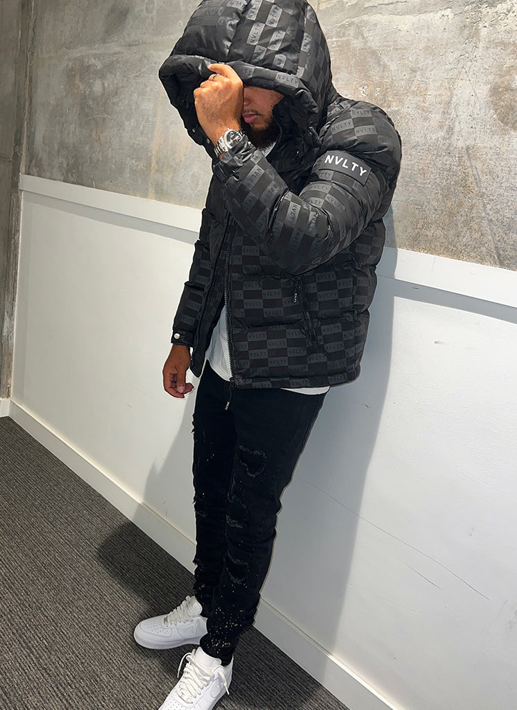 Monogram Puffer Jacket - Charcoal Grey – N V L T Y