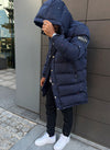 Long Paint Puffer Jacket - Navy