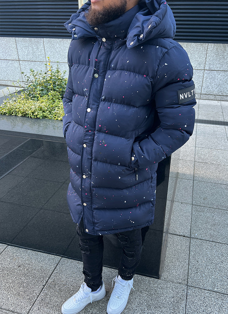 Long Paint Puffer Jacket - Navy