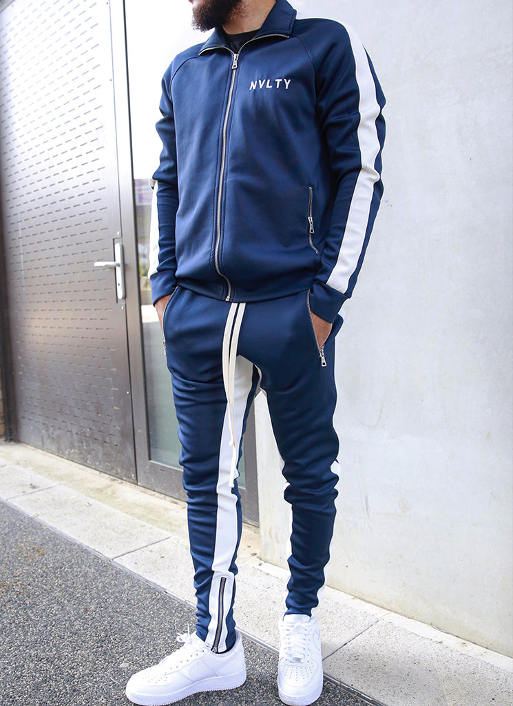 Panelled Track Pants - Navy/White