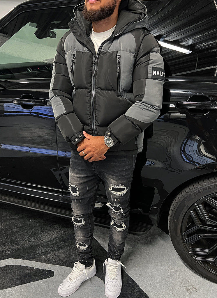 Monogram Puffer Jacket - Charcoal Grey – N V L T Y