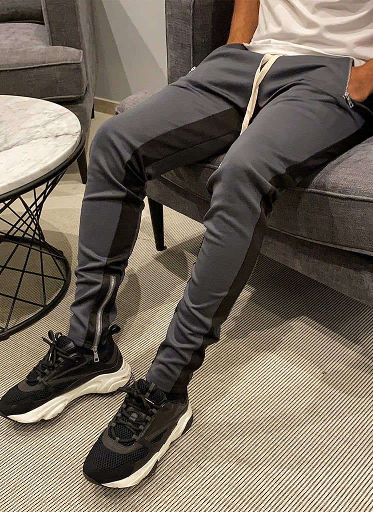 Panelled Track Pants - Charcoal Grey/Black