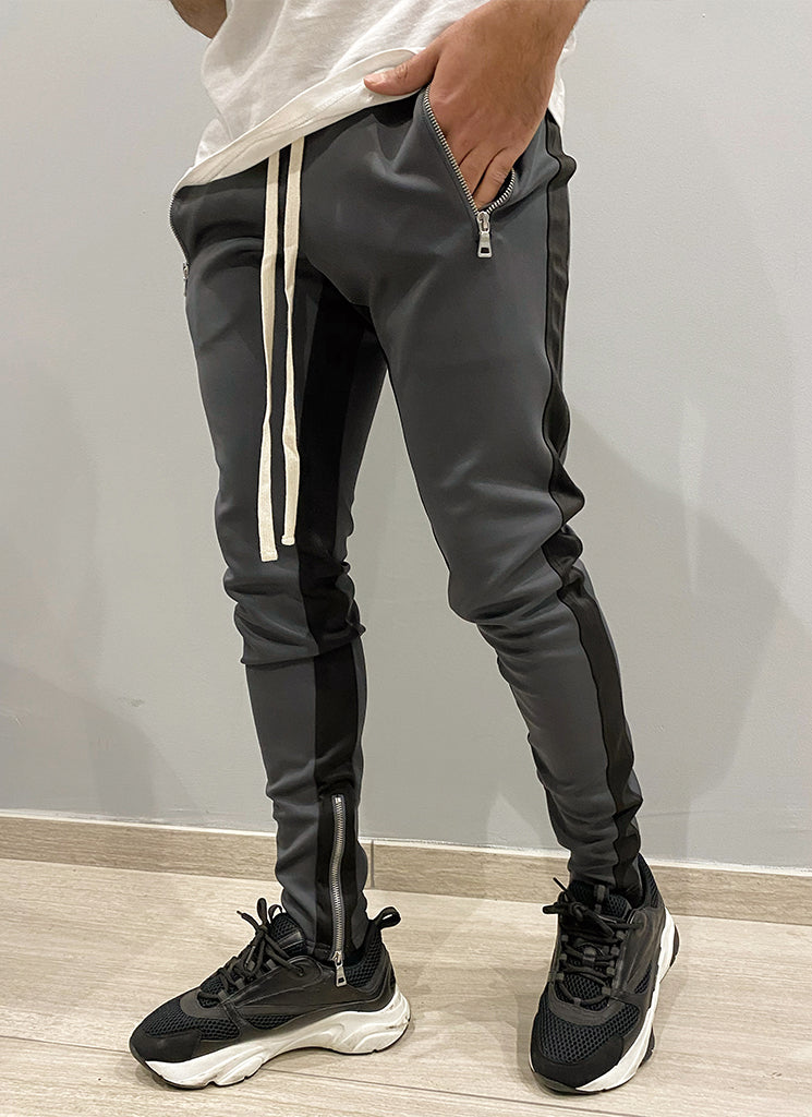 Panelled Track Pants - Charcoal Grey/Black