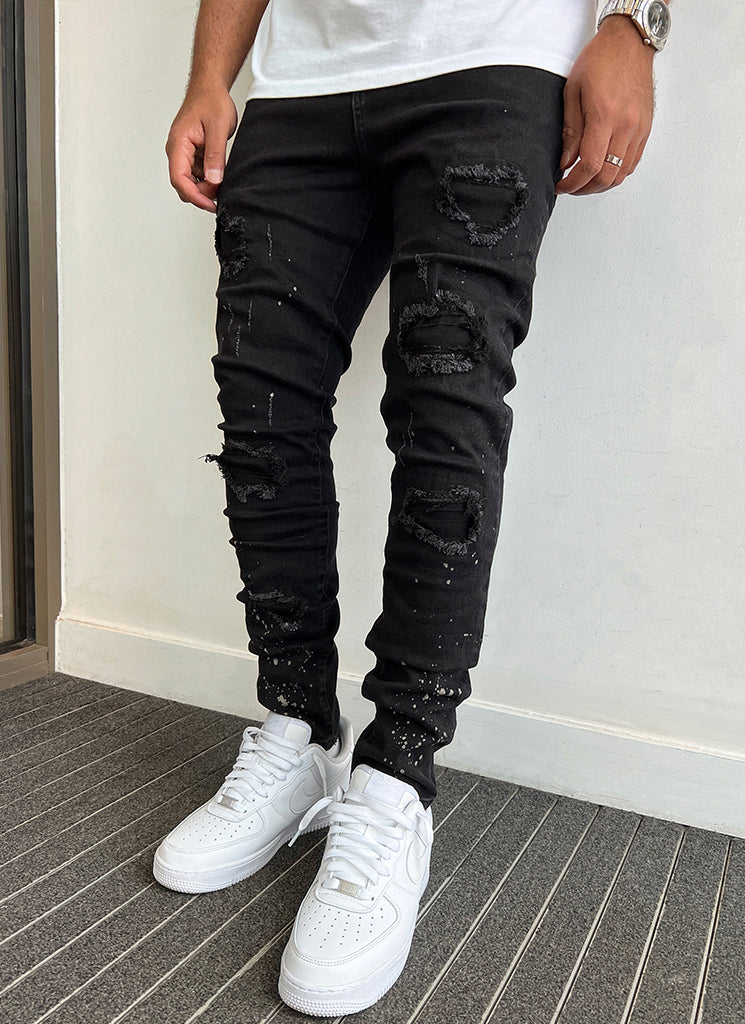 Triple Patchwork Jeans - Black